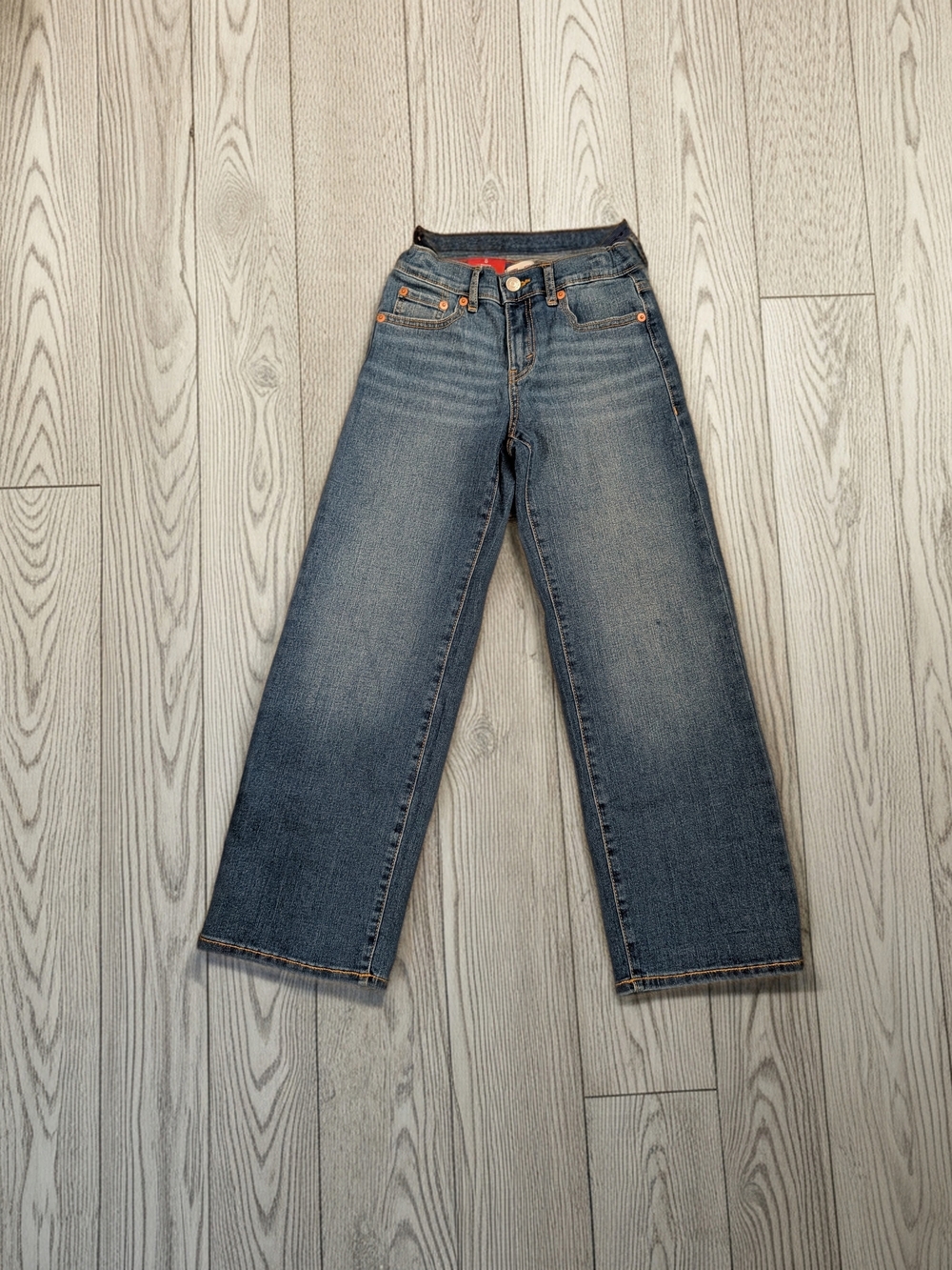 Levi's Girls Size 8 Regular Wide-Leg Jeans in Medium Blue Denim
